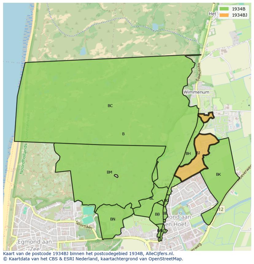 Afbeelding van het postcodegebied 1934 BJ op de kaart.