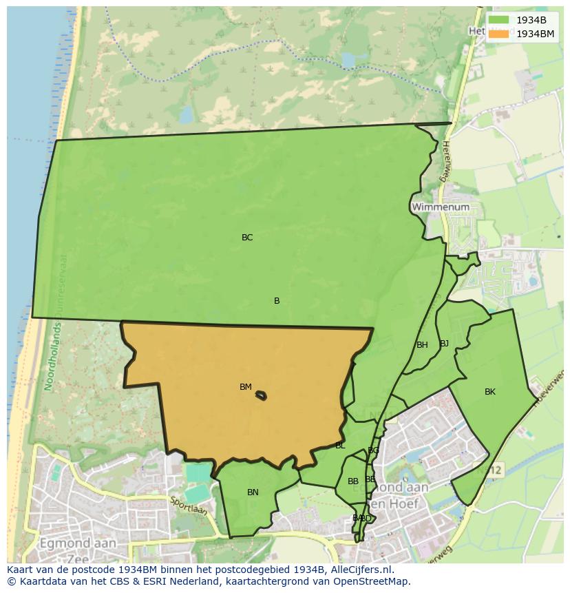 Afbeelding van het postcodegebied 1934 BM op de kaart.