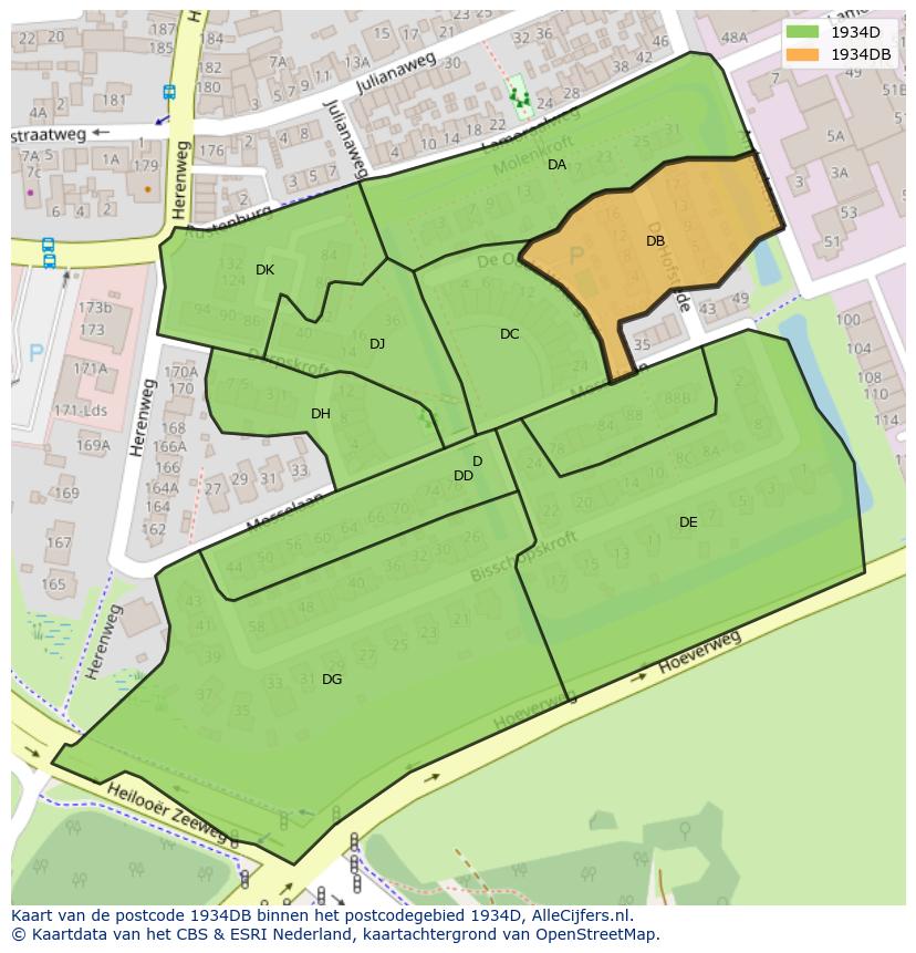 Afbeelding van het postcodegebied 1934 DB op de kaart.