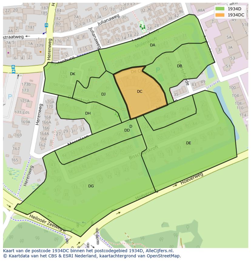 Afbeelding van het postcodegebied 1934 DC op de kaart.