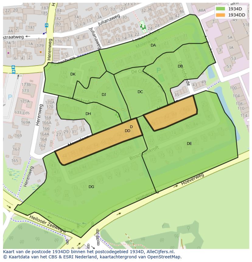 Afbeelding van het postcodegebied 1934 DD op de kaart.