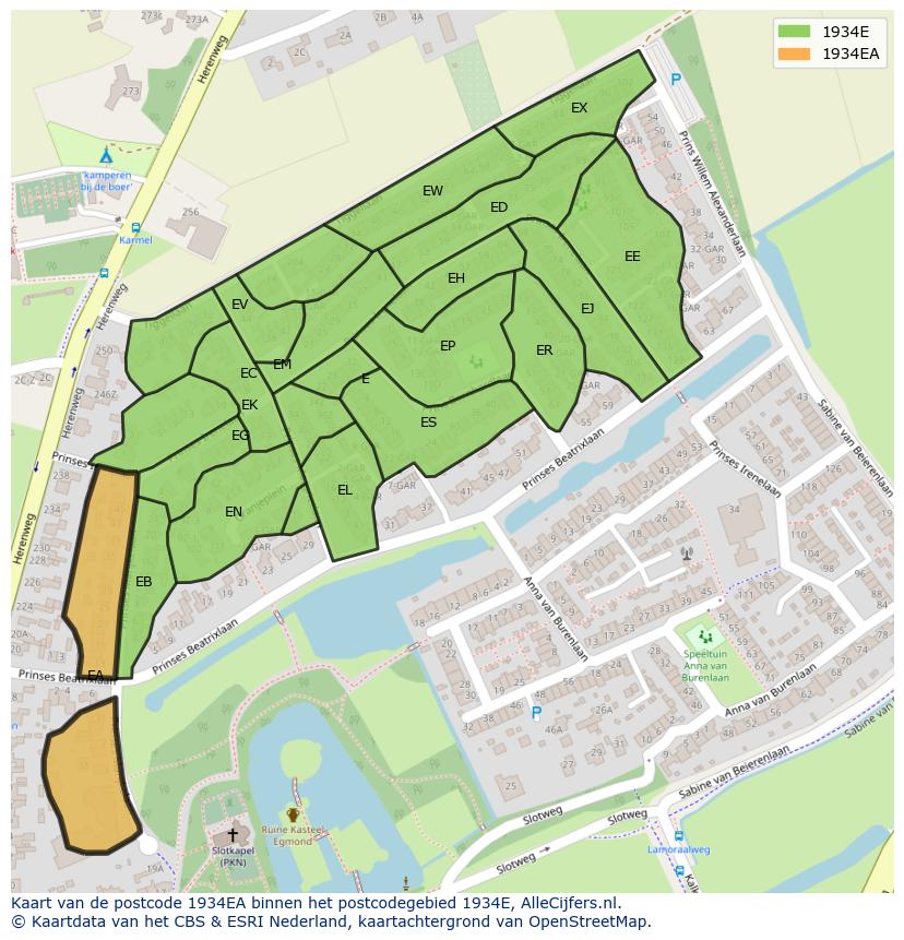 Afbeelding van het postcodegebied 1934 EA op de kaart.