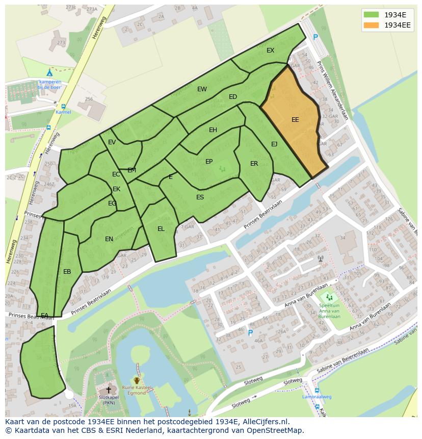 Afbeelding van het postcodegebied 1934 EE op de kaart.