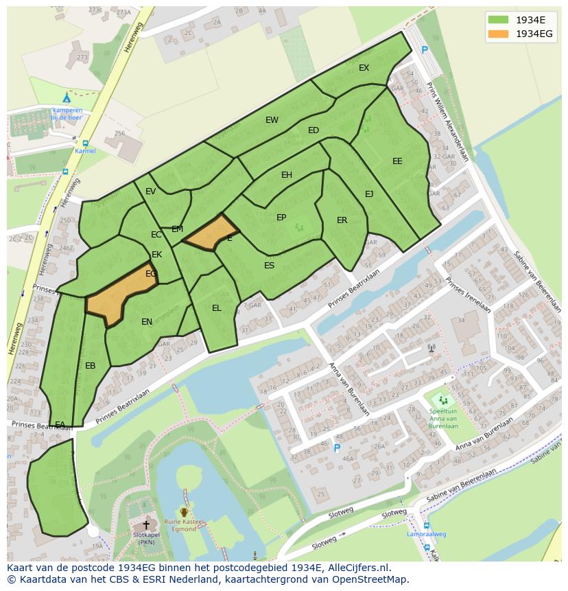 Afbeelding van het postcodegebied 1934 EG op de kaart.