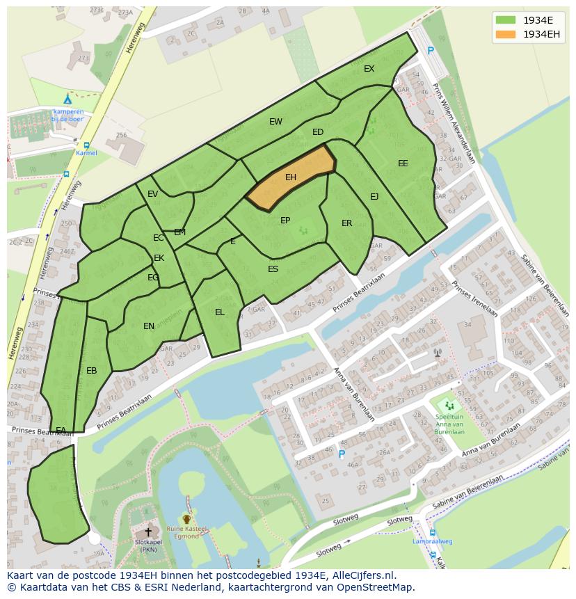 Afbeelding van het postcodegebied 1934 EH op de kaart.