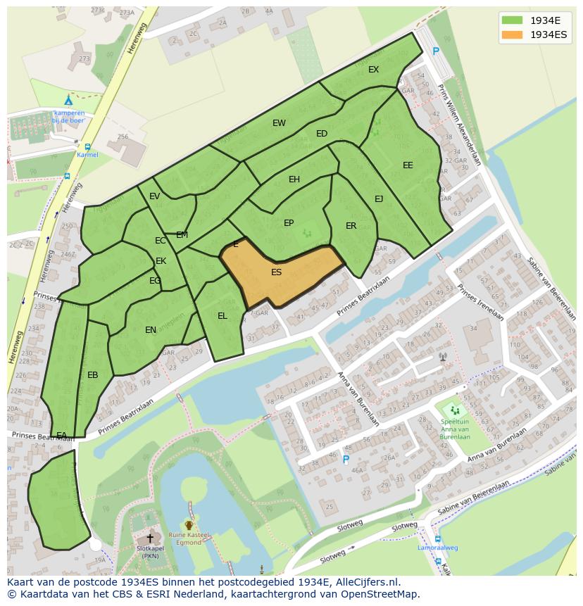 Afbeelding van het postcodegebied 1934 ES op de kaart.