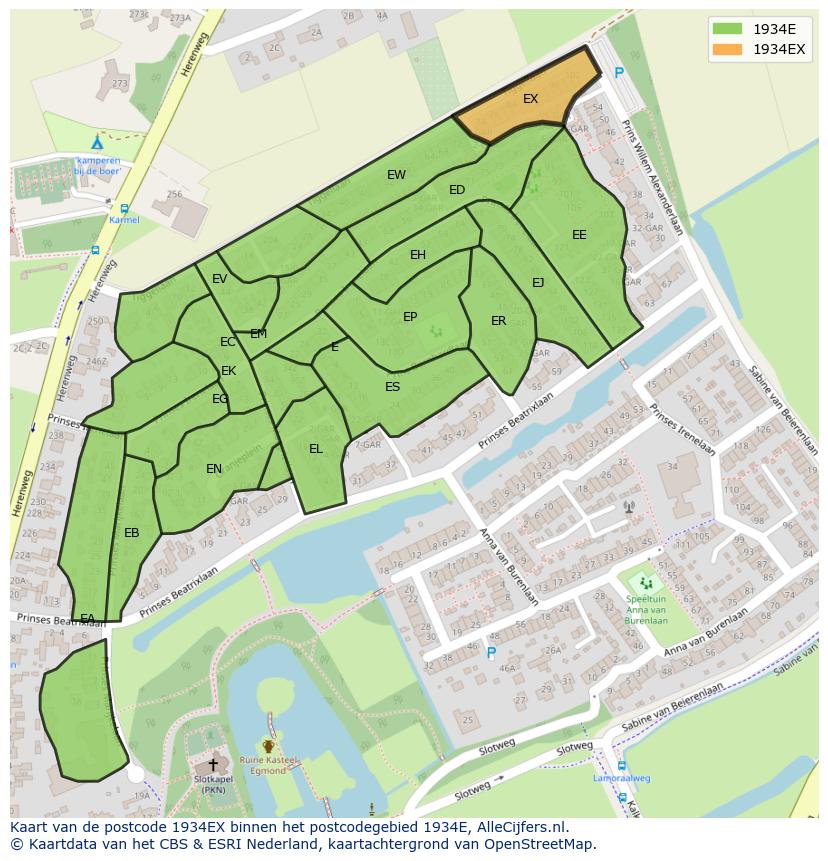 Afbeelding van het postcodegebied 1934 EX op de kaart.
