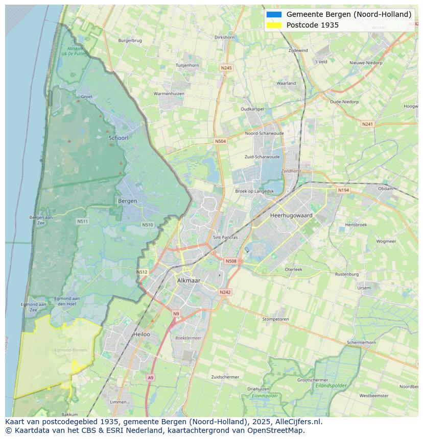 Afbeelding van het postcodegebied 1935 op de kaart.