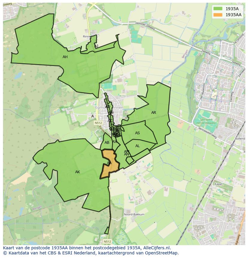 Afbeelding van het postcodegebied 1935 AA op de kaart.