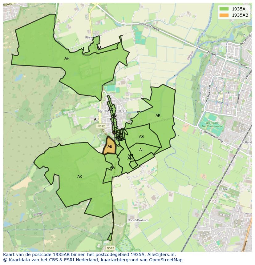 Afbeelding van het postcodegebied 1935 AB op de kaart.