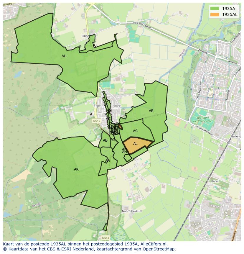Afbeelding van het postcodegebied 1935 AL op de kaart.