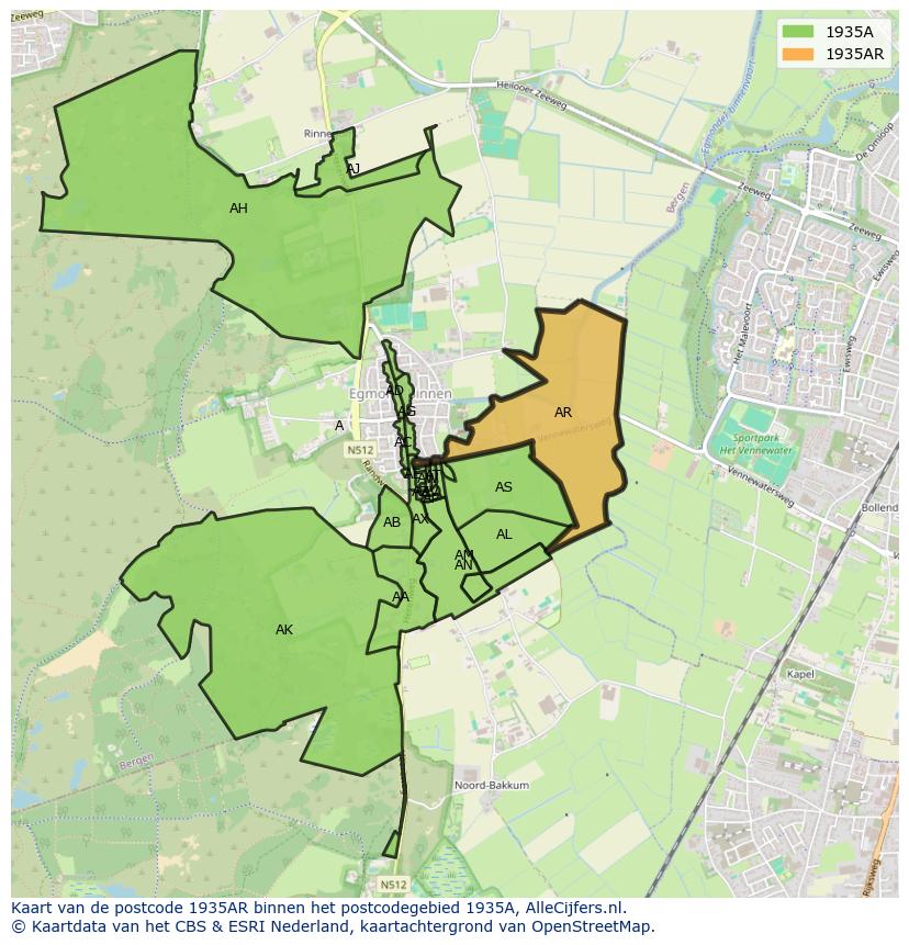Afbeelding van het postcodegebied 1935 AR op de kaart.