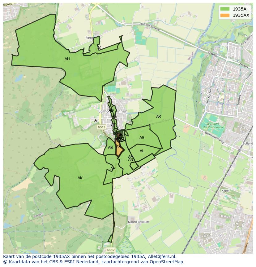 Afbeelding van het postcodegebied 1935 AX op de kaart.