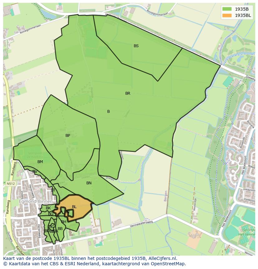 Afbeelding van het postcodegebied 1935 BL op de kaart.