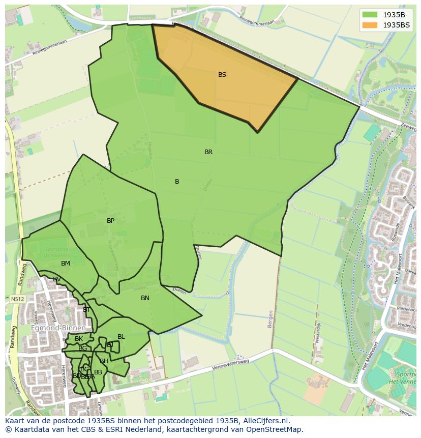 Afbeelding van het postcodegebied 1935 BS op de kaart.