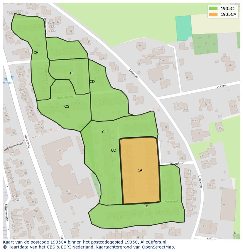 Afbeelding van het postcodegebied 1935 CA op de kaart.