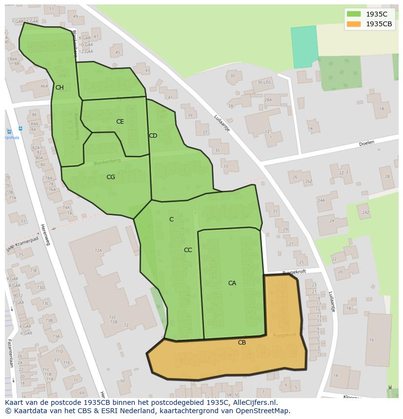 Afbeelding van het postcodegebied 1935 CB op de kaart.