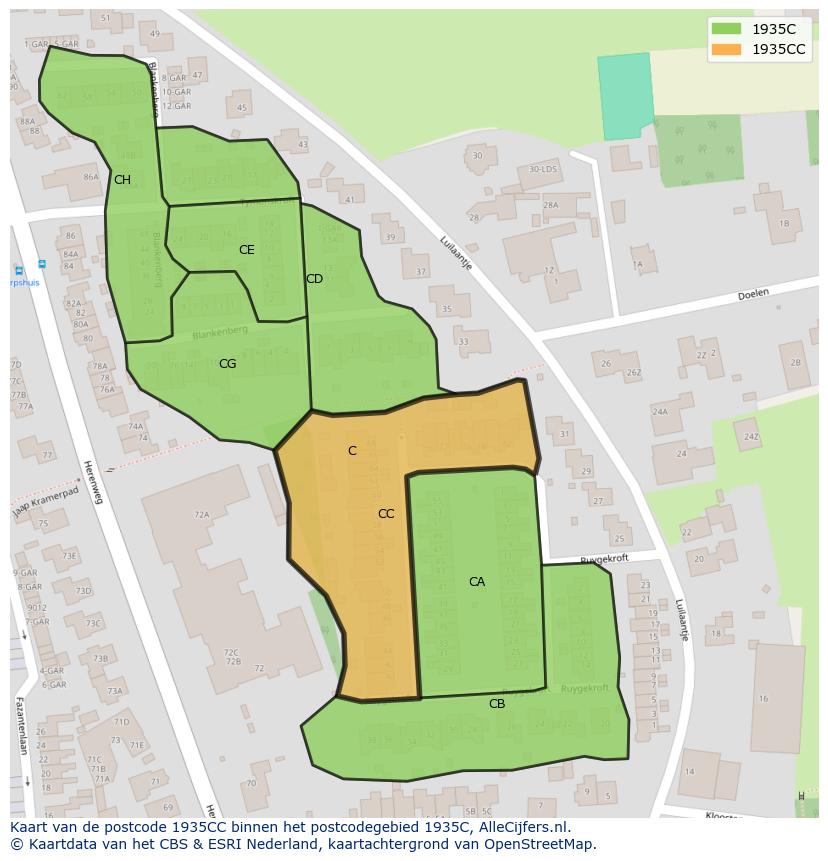 Afbeelding van het postcodegebied 1935 CC op de kaart.