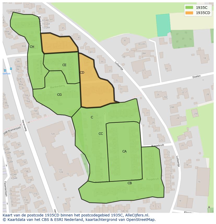 Afbeelding van het postcodegebied 1935 CD op de kaart.