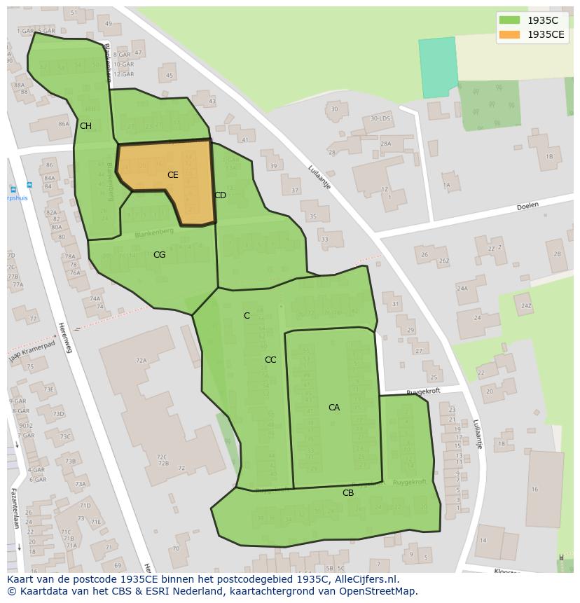 Afbeelding van het postcodegebied 1935 CE op de kaart.