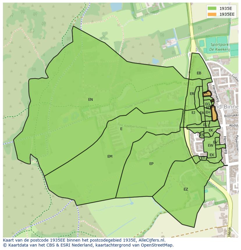 Afbeelding van het postcodegebied 1935 EE op de kaart.