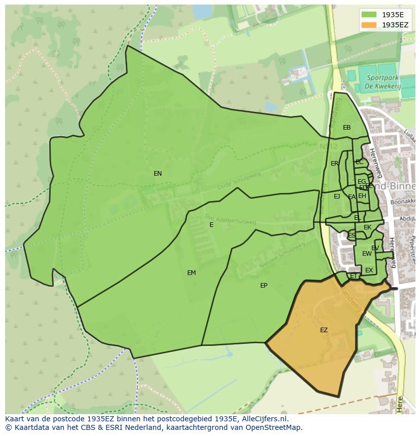 Afbeelding van het postcodegebied 1935 EZ op de kaart.