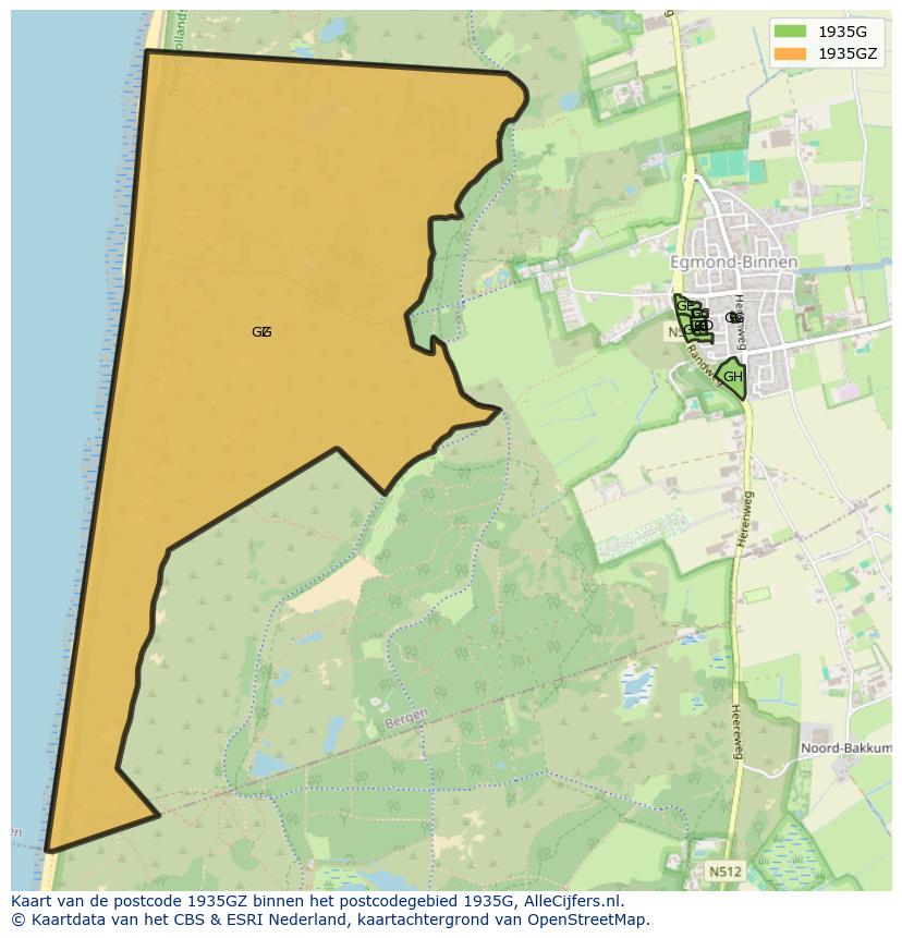 Afbeelding van het postcodegebied 1935 GZ op de kaart.