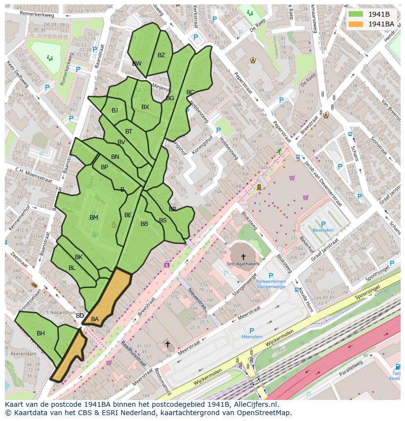 Afbeelding van het postcodegebied 1941 BA op de kaart.