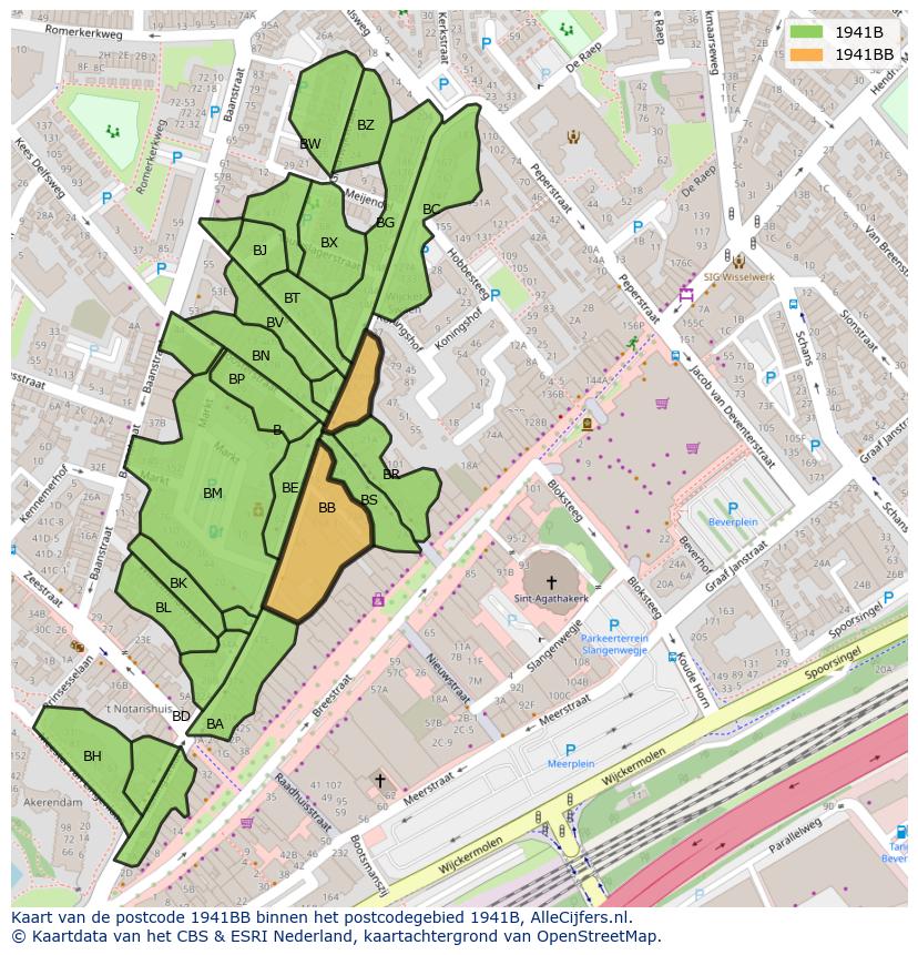 Afbeelding van het postcodegebied 1941 BB op de kaart.