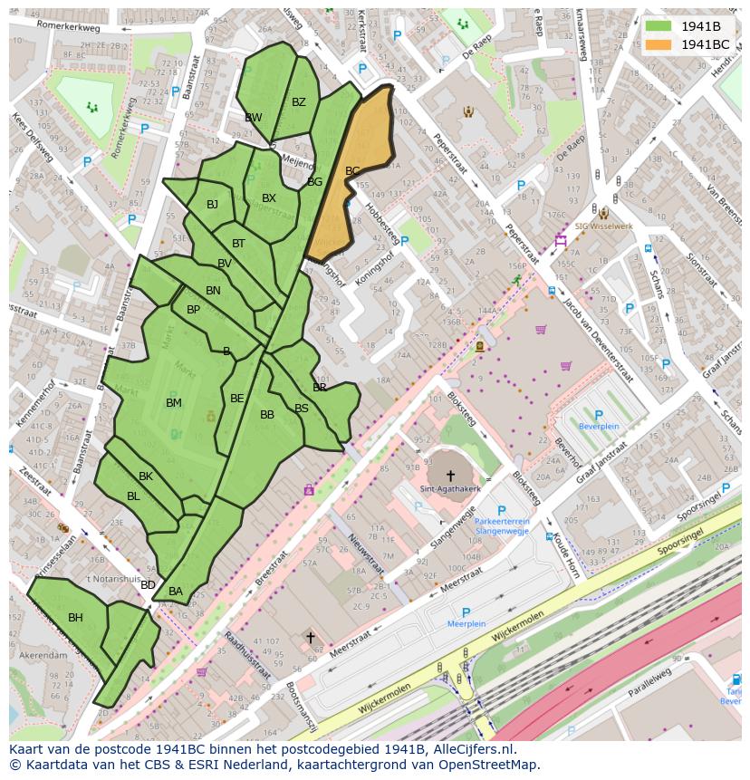 Afbeelding van het postcodegebied 1941 BC op de kaart.