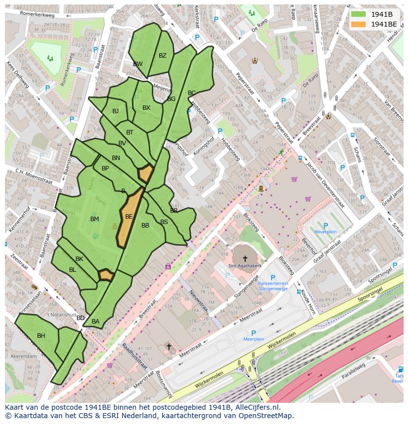 Afbeelding van het postcodegebied 1941 BE op de kaart.