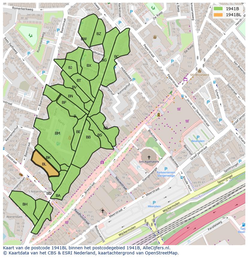 Afbeelding van het postcodegebied 1941 BL op de kaart.