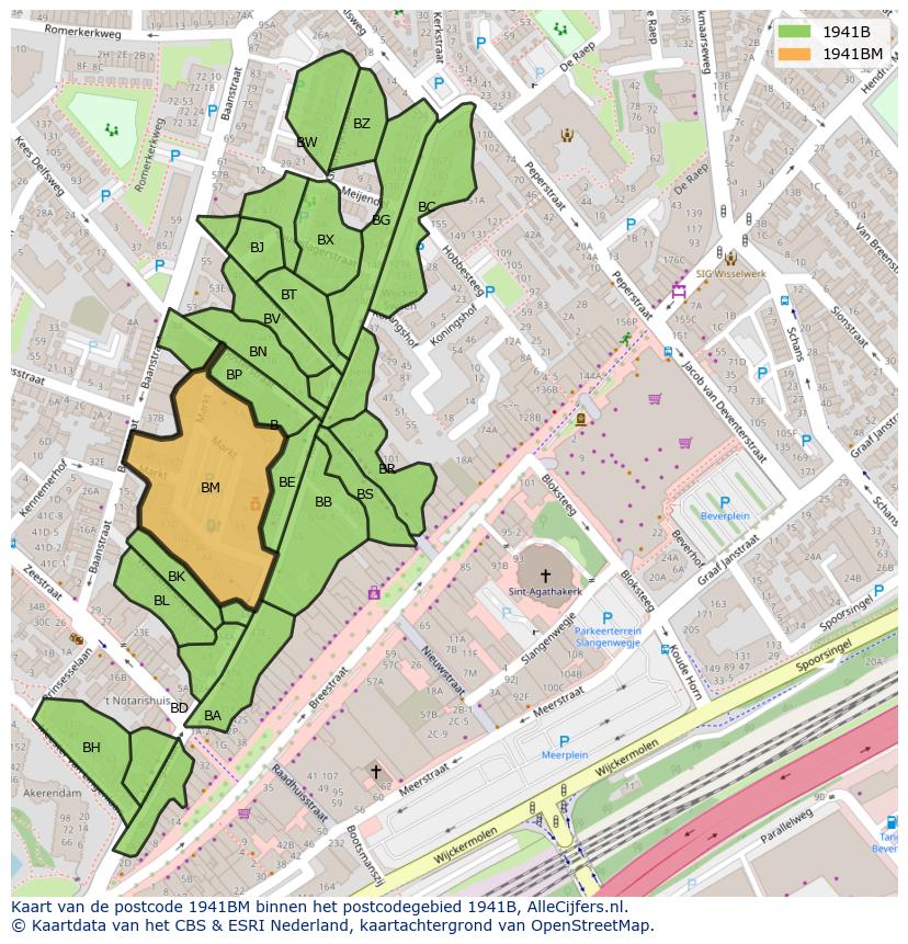 Afbeelding van het postcodegebied 1941 BM op de kaart.