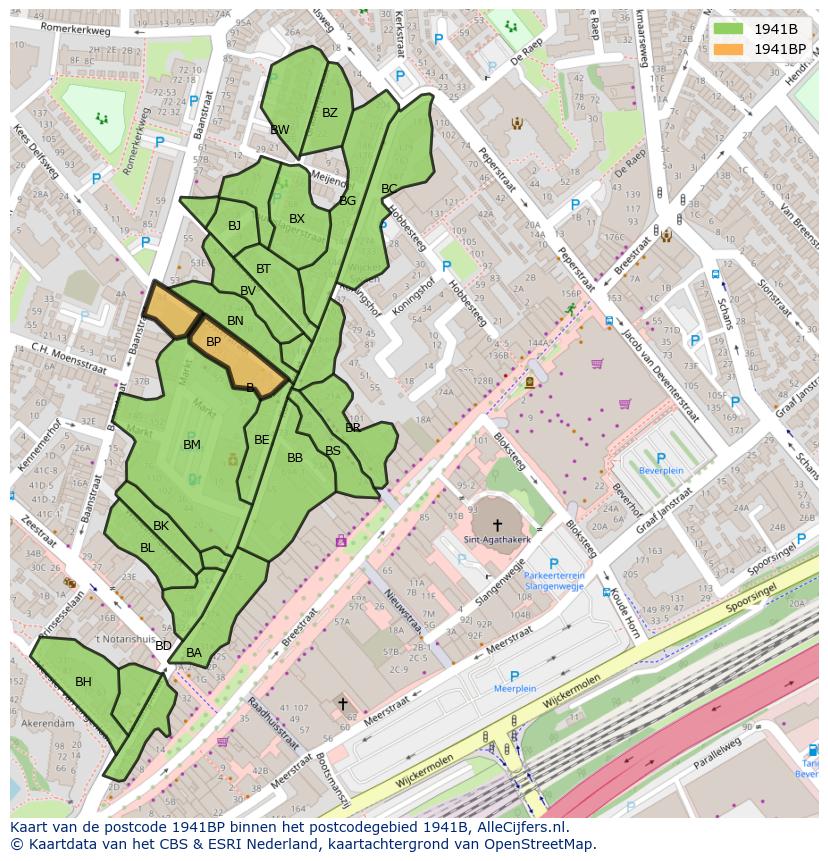 Afbeelding van het postcodegebied 1941 BP op de kaart.
