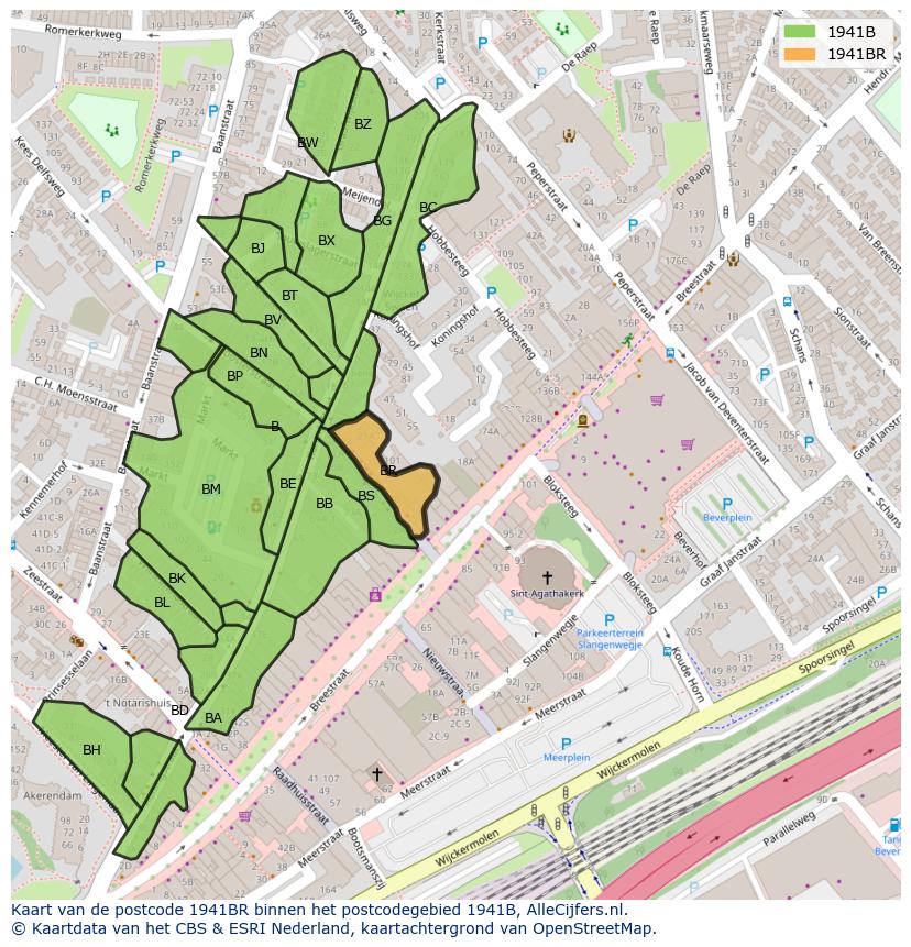 Afbeelding van het postcodegebied 1941 BR op de kaart.