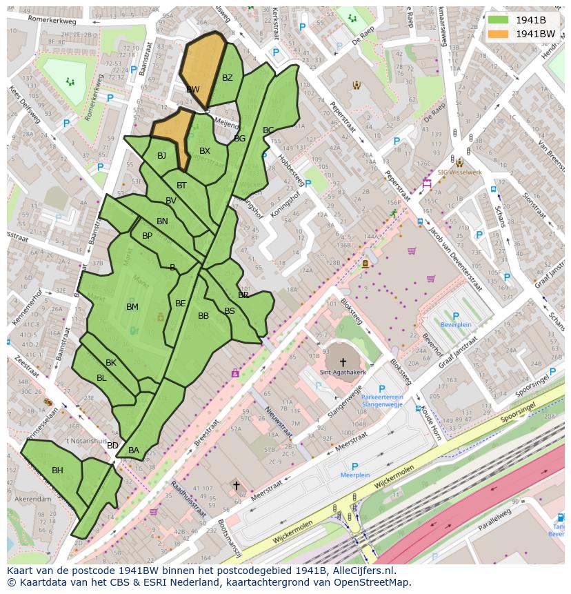 Afbeelding van het postcodegebied 1941 BW op de kaart.