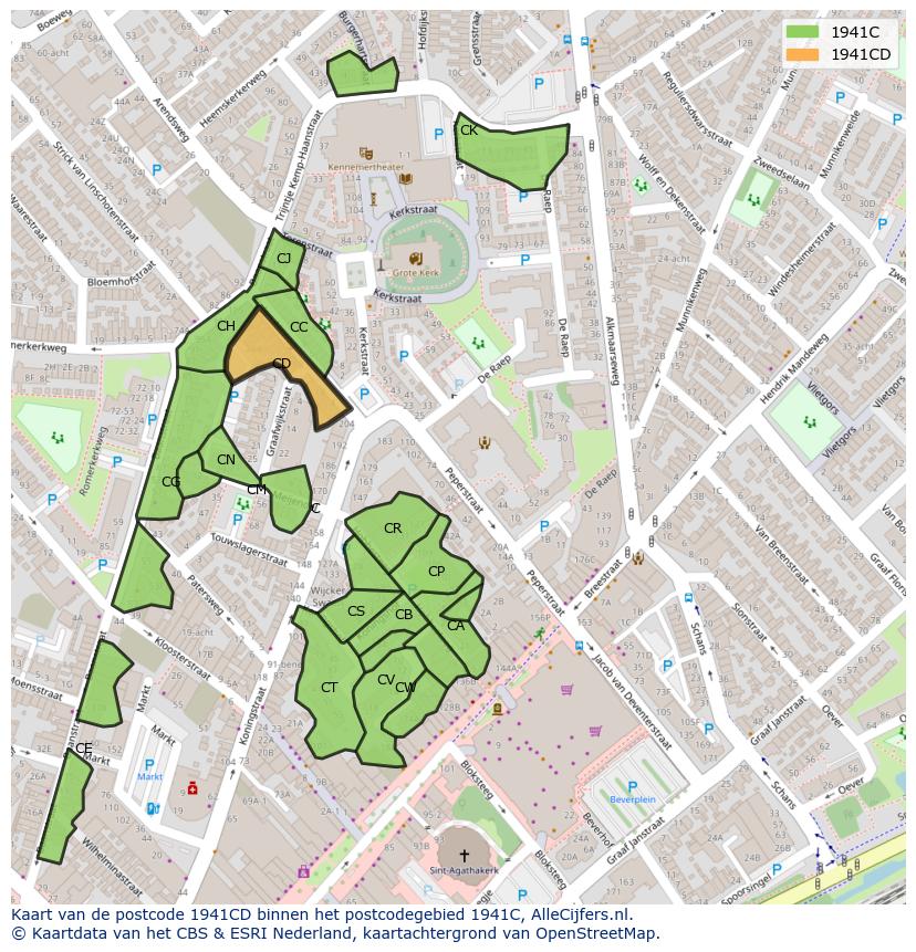 Afbeelding van het postcodegebied 1941 CD op de kaart.