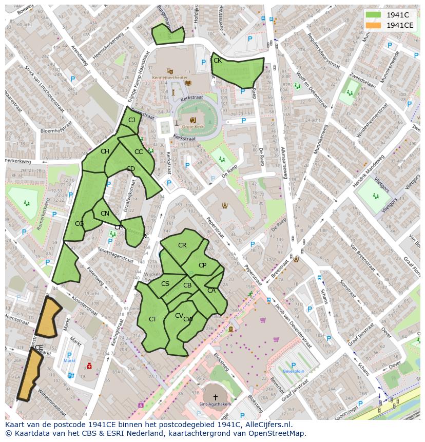 Afbeelding van het postcodegebied 1941 CE op de kaart.