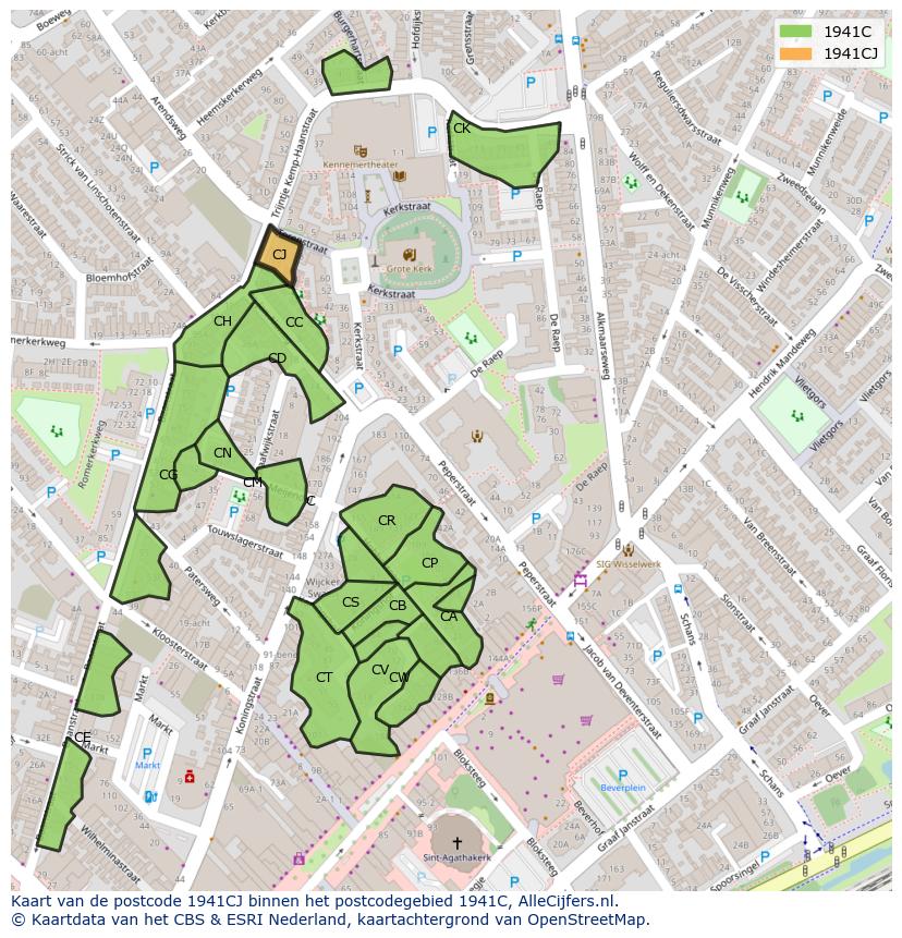 Afbeelding van het postcodegebied 1941 CJ op de kaart.