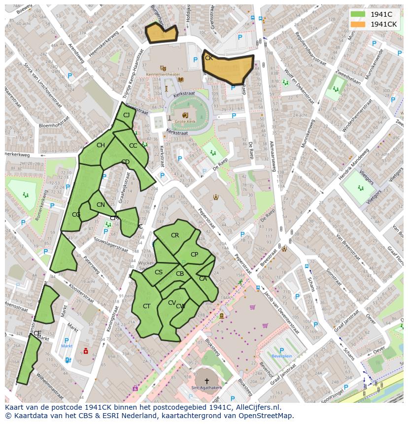 Afbeelding van het postcodegebied 1941 CK op de kaart.