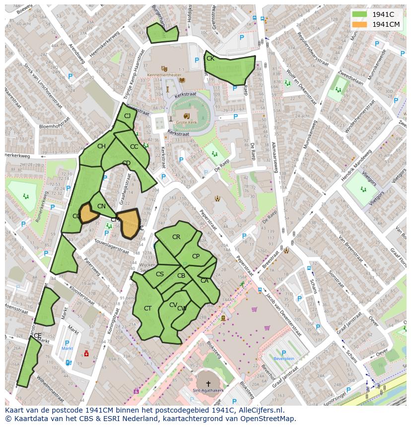 Afbeelding van het postcodegebied 1941 CM op de kaart.