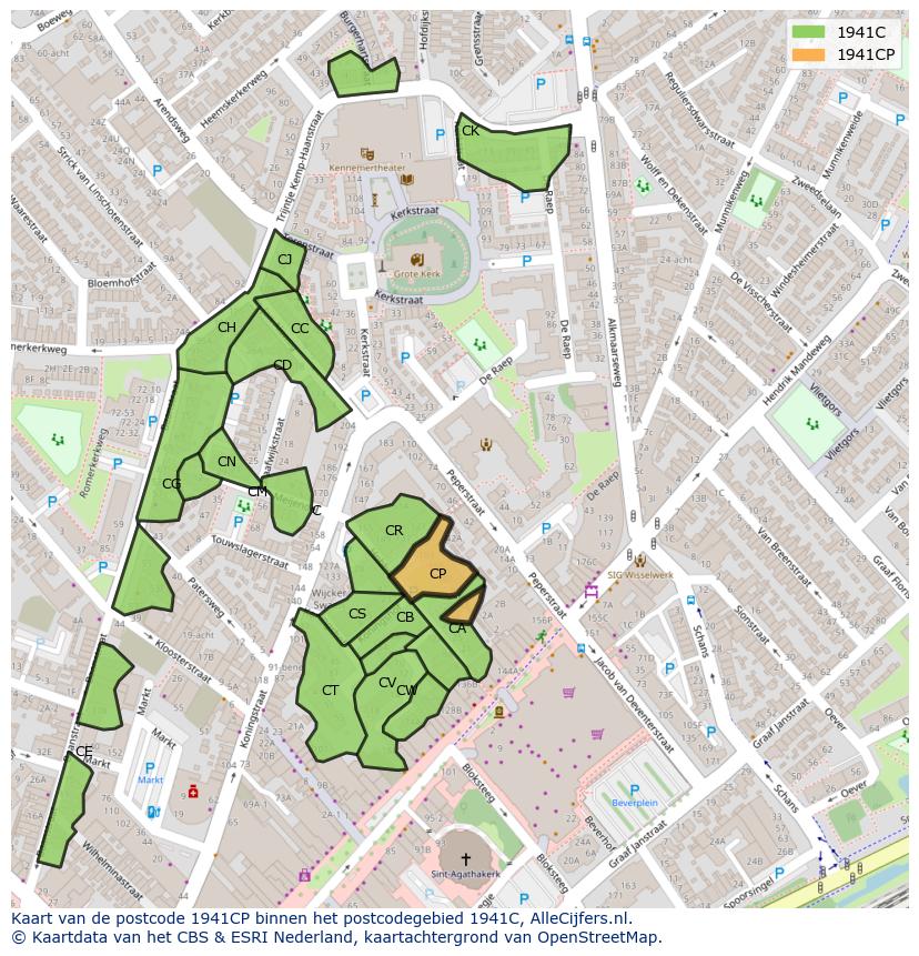 Afbeelding van het postcodegebied 1941 CP op de kaart.