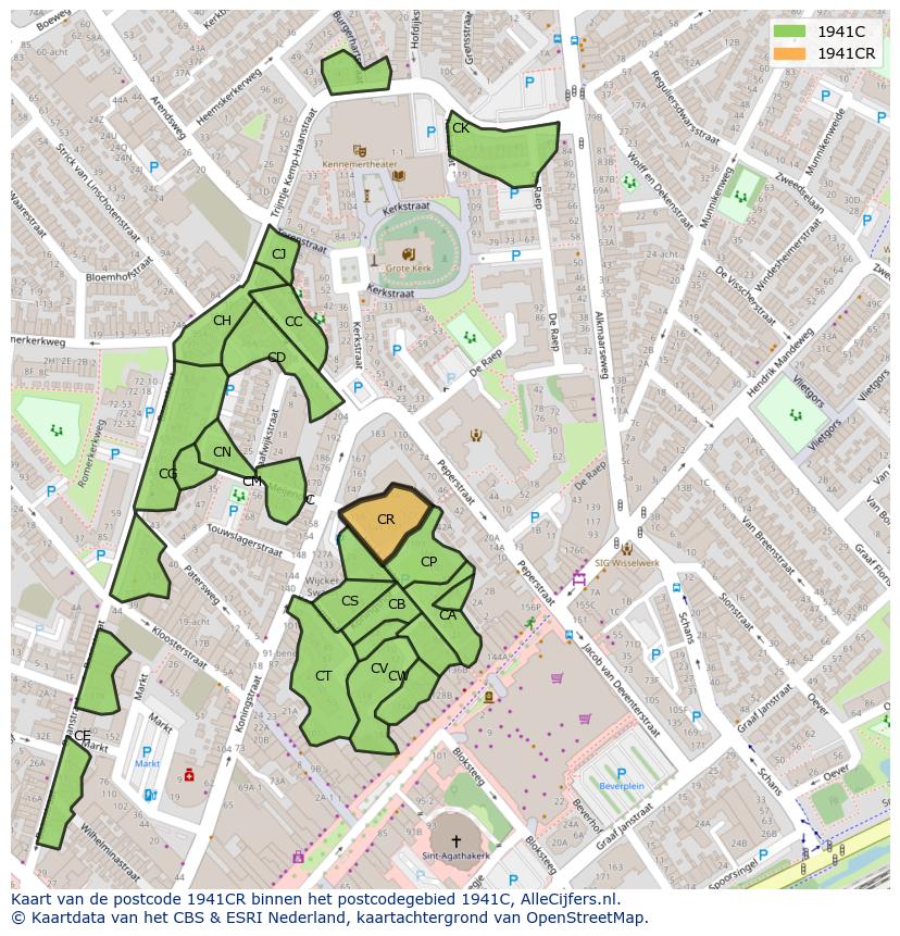 Afbeelding van het postcodegebied 1941 CR op de kaart.
