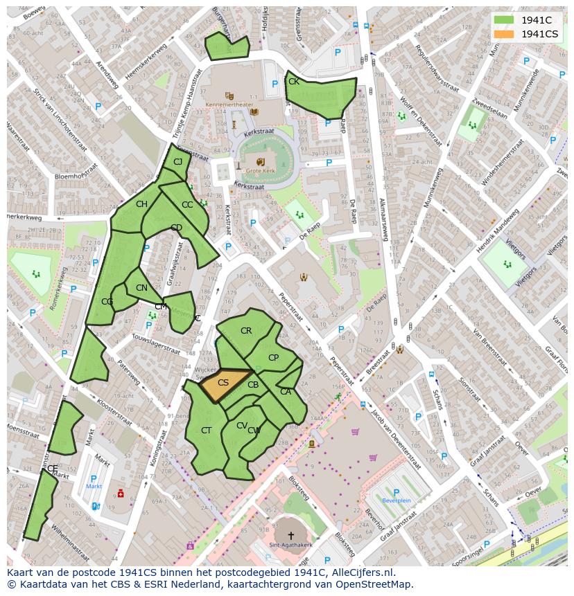 Afbeelding van het postcodegebied 1941 CS op de kaart.