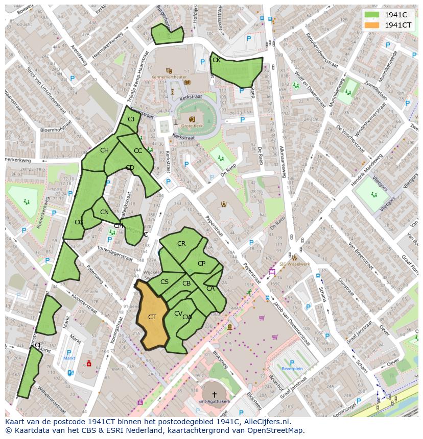 Afbeelding van het postcodegebied 1941 CT op de kaart.