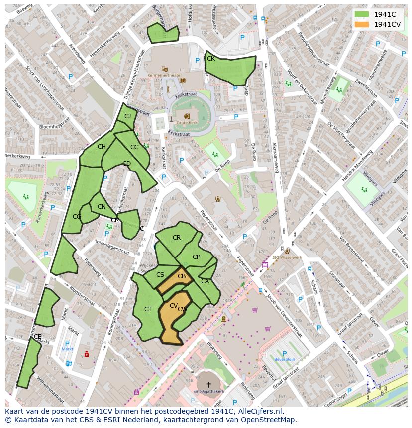 Afbeelding van het postcodegebied 1941 CV op de kaart.