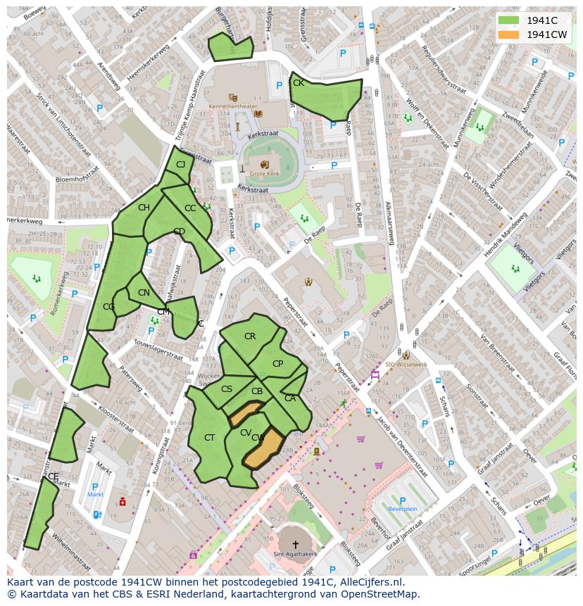 Afbeelding van het postcodegebied 1941 CW op de kaart.