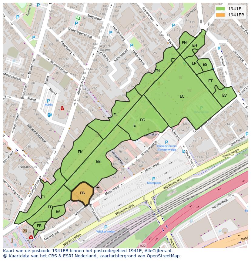 Afbeelding van het postcodegebied 1941 EB op de kaart.