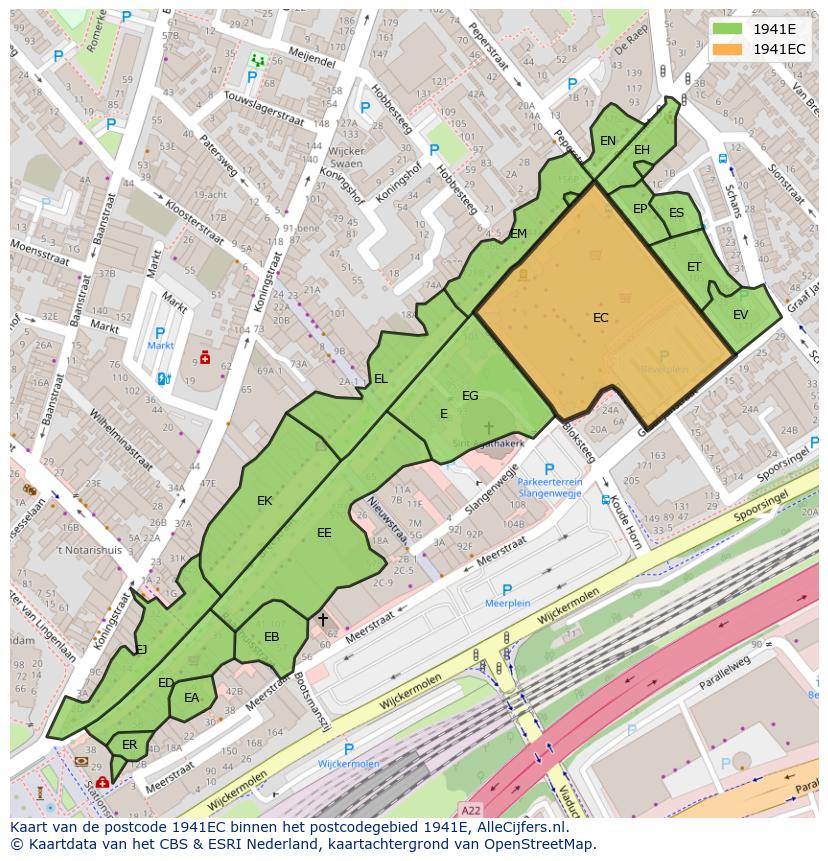 Afbeelding van het postcodegebied 1941 EC op de kaart.