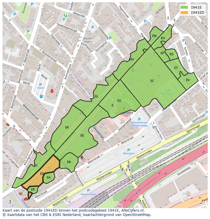 Afbeelding van het postcodegebied 1941 ED op de kaart.